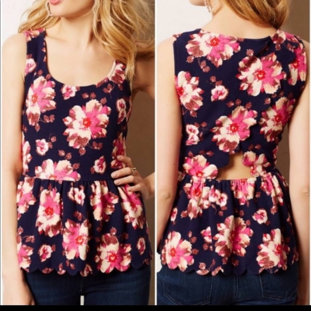 Anthropologie navy peplum blouse